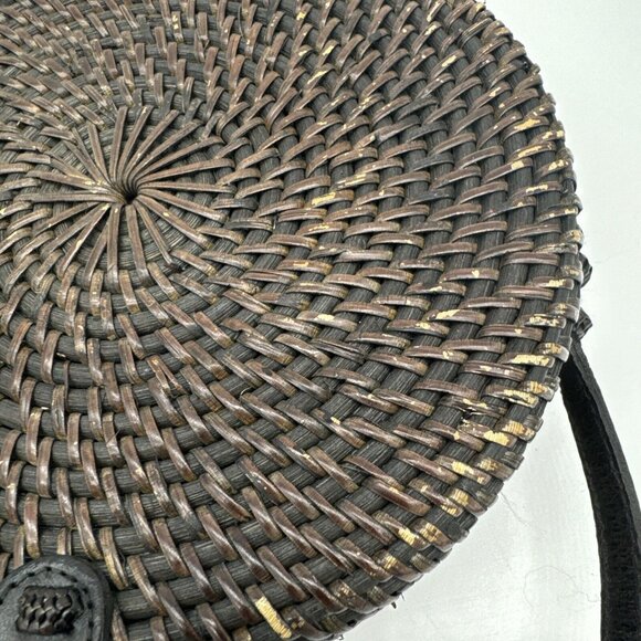 Woven Round Rattan Bag Wicker Straw Purse Crossbody Brown Tropical Boho - Picture 3 of 16